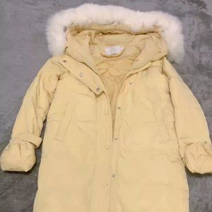 Light yellow down jacket mid-length